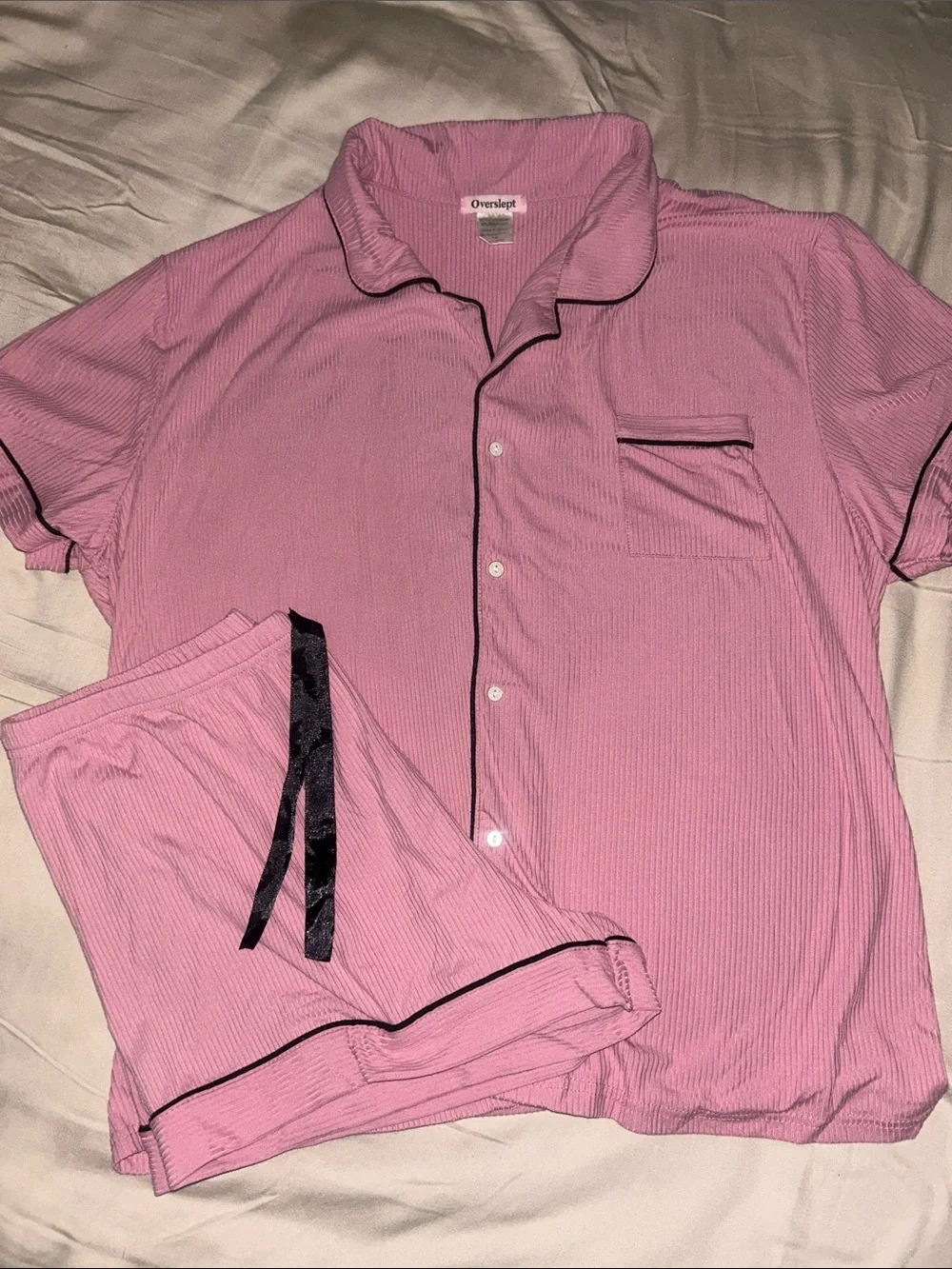 Women's Pink Short Sleeve Pajama Set with Black Trim